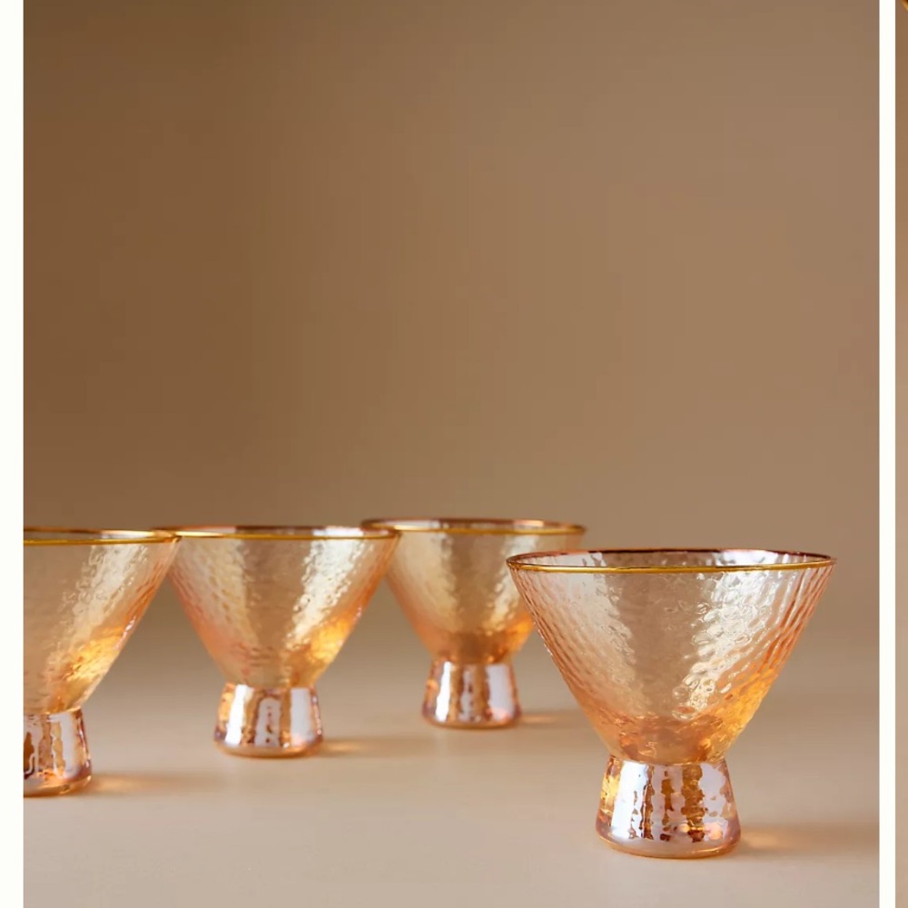 Anthropologie Zaza Lustered Stemless Martini Cocktail Glasses, Set of 4